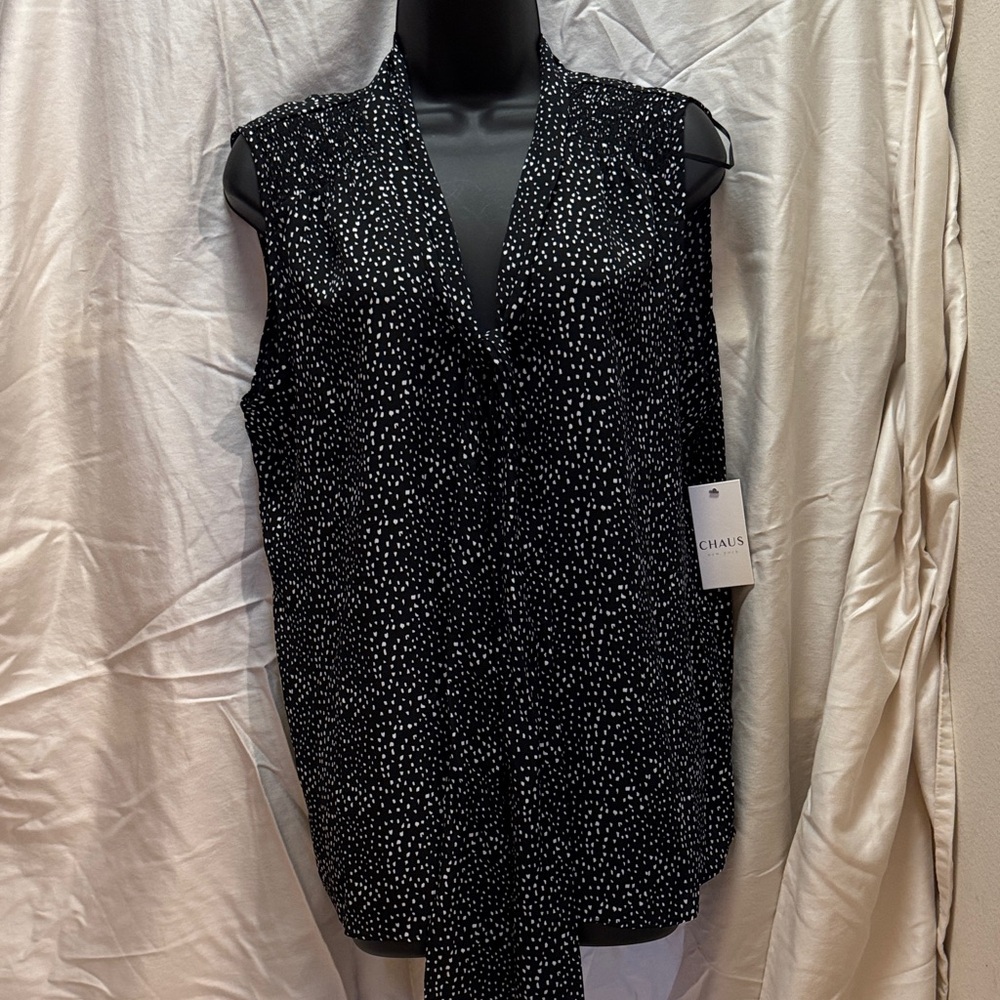 NWT Chaus Black and White Polka Dot Blouse
